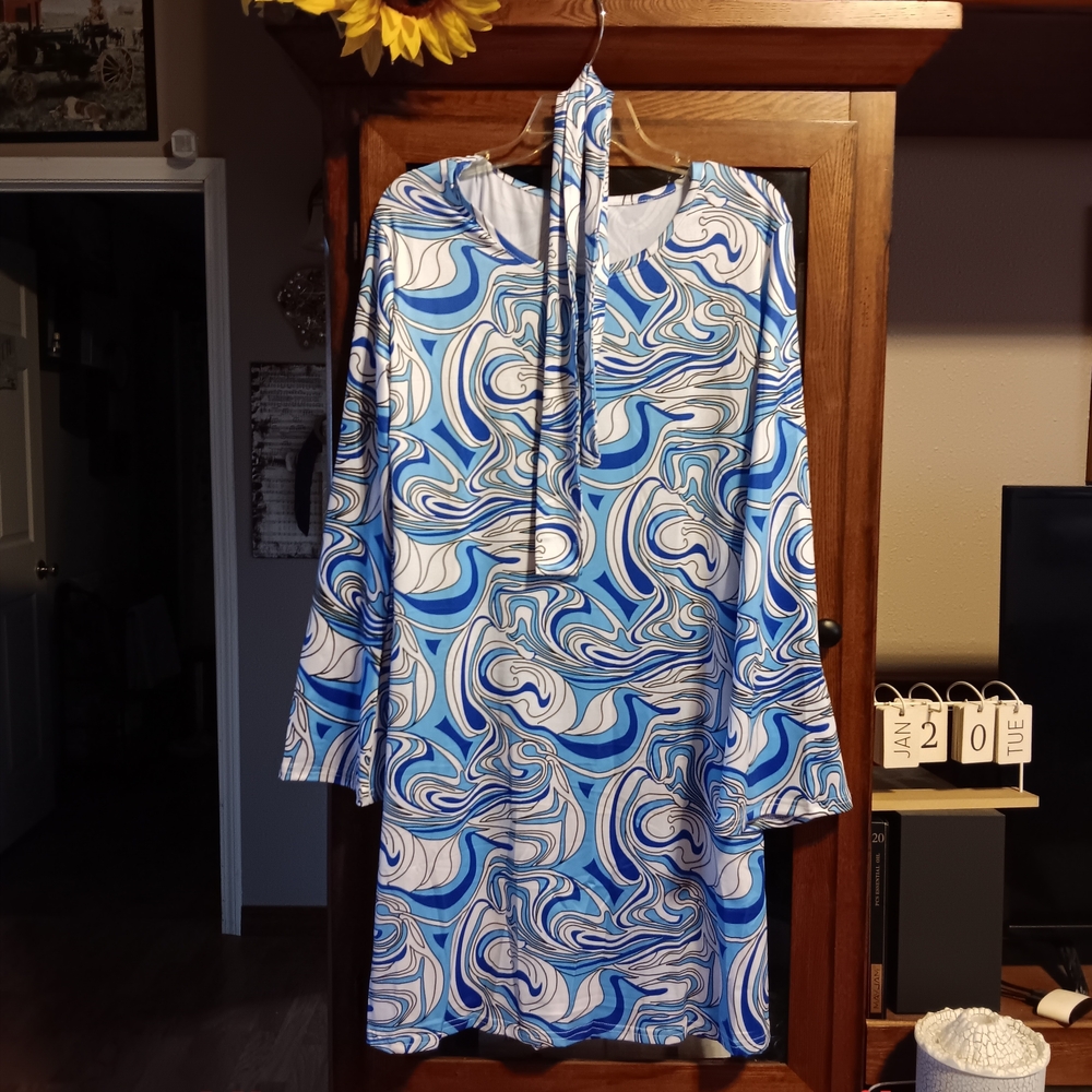 Blue and White Swirl Pattern Dress